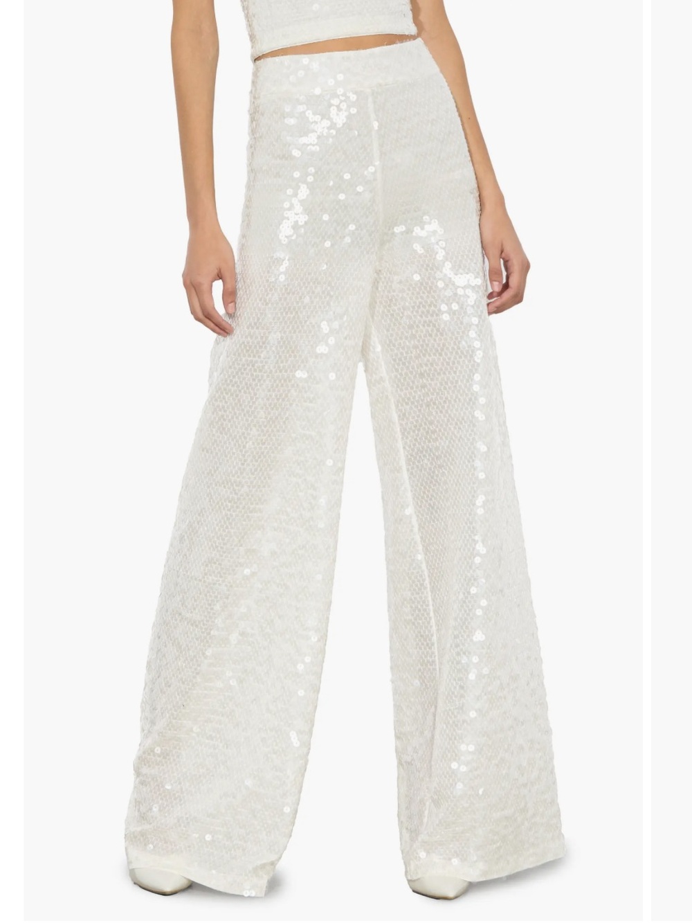ALICE AND OLIVIA Sequin Wide-Leg Pants in White